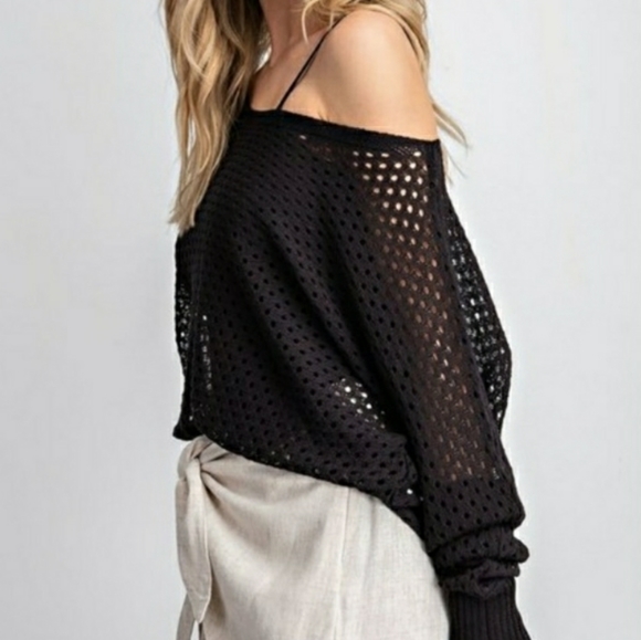 Black Eyelet Knit Sweater - Picture 2 of 6